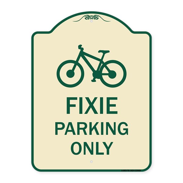 Signmission Designer Series Fixie Parking Only, Tan & Green Heavy-Gauge Alum Sign, 18" L, 24" H, TG-1824-23965 A-DES-TG-1824-23965 - main